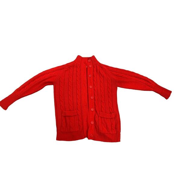 Vintage Sears Button Up Sweater Cardigan Orange Red Acrylic Pockets - Picture 5 of 7